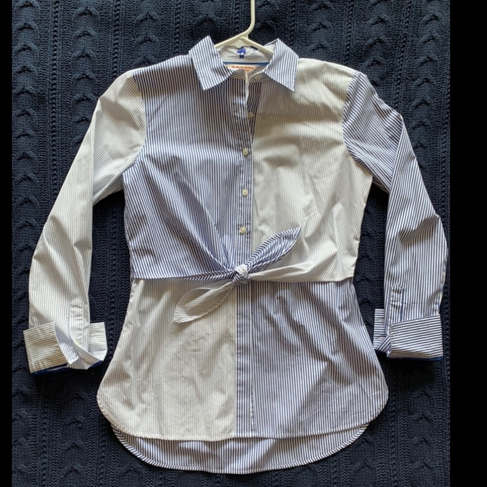 Striped Blue Button Down Long Sleeve Oxford Shirt